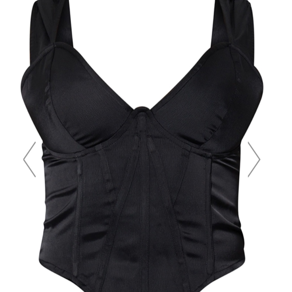 Pretty Little Thing black satin corset bustier top (S, US 4) BNWT